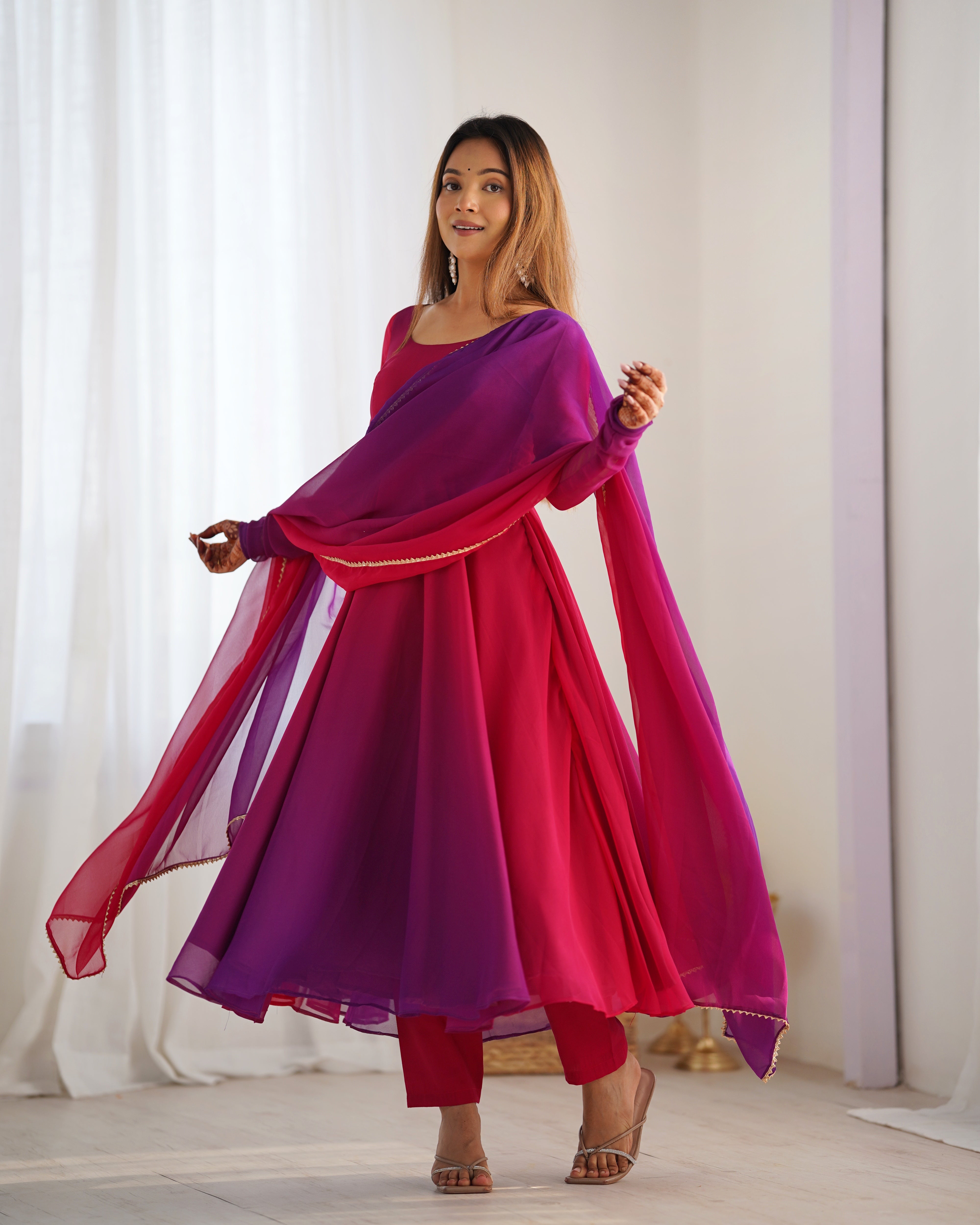 Party Wear Dark Pink Color Heavy Pure Soft Faux Georgette Designer Anarkali Gown