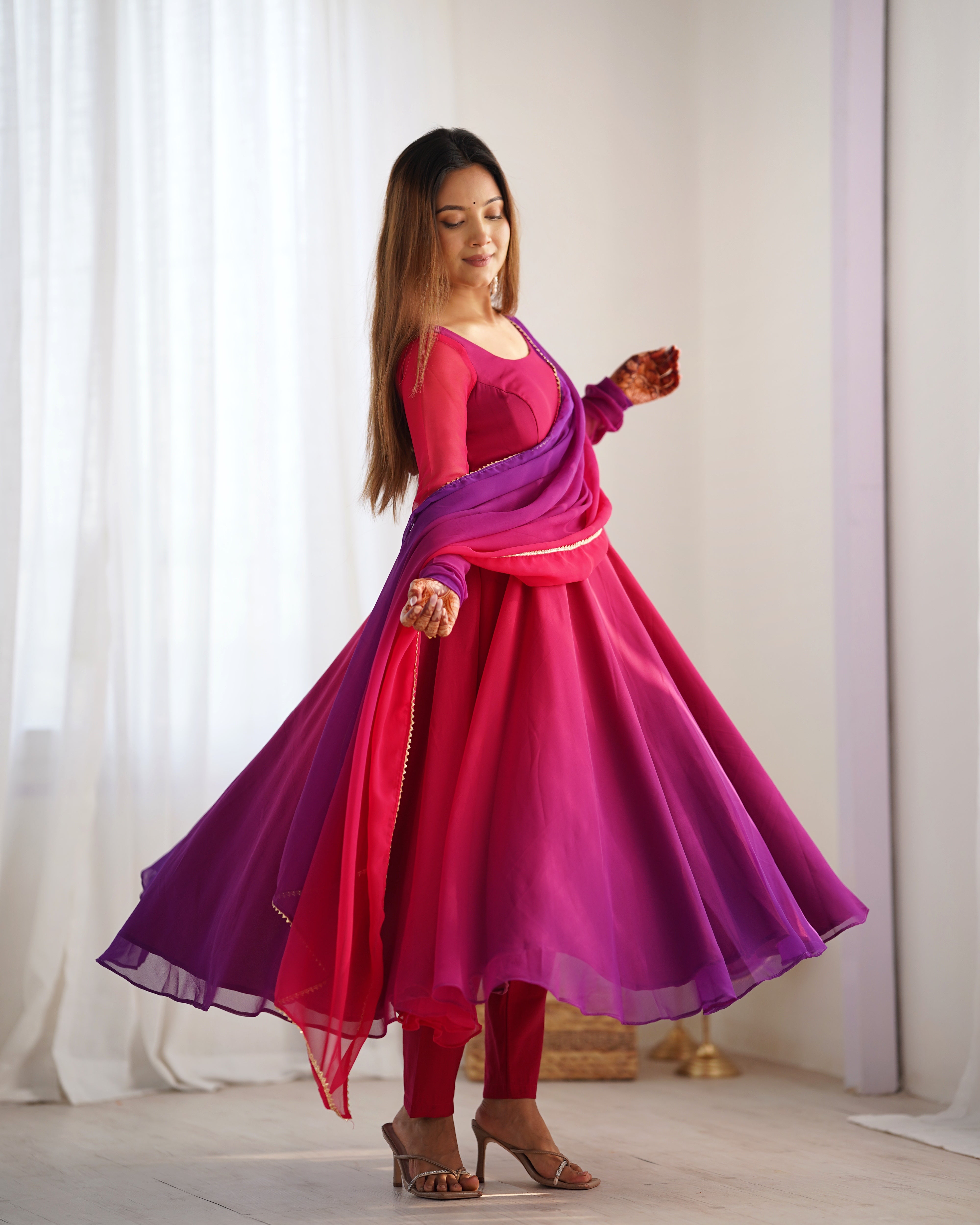 Party Wear Dark Pink Color Heavy Pure Soft Faux Georgette Designer Anarkali Gown