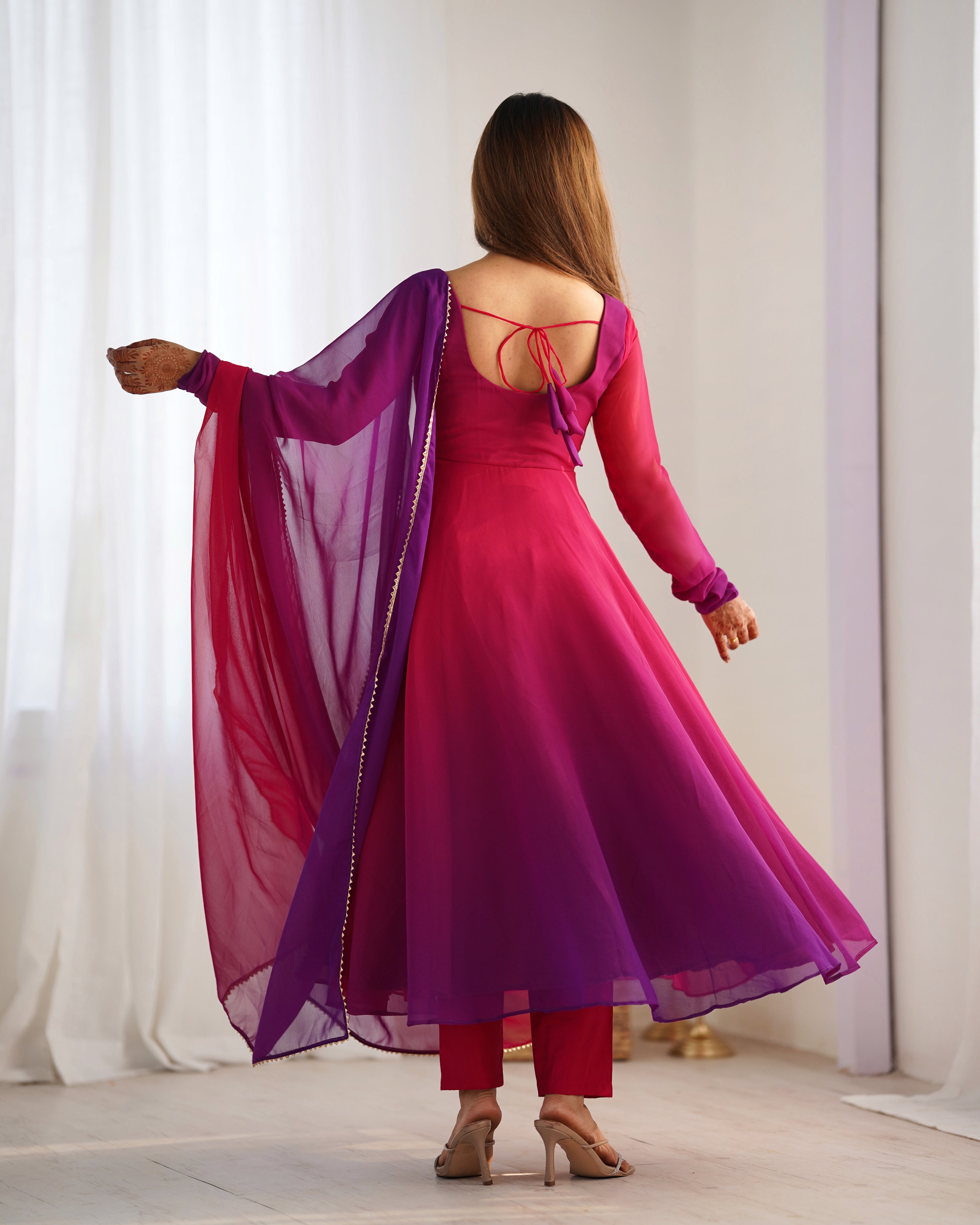 Party Wear Dark Pink Color Heavy Pure Soft Faux Georgette Designer Anarkali Gown