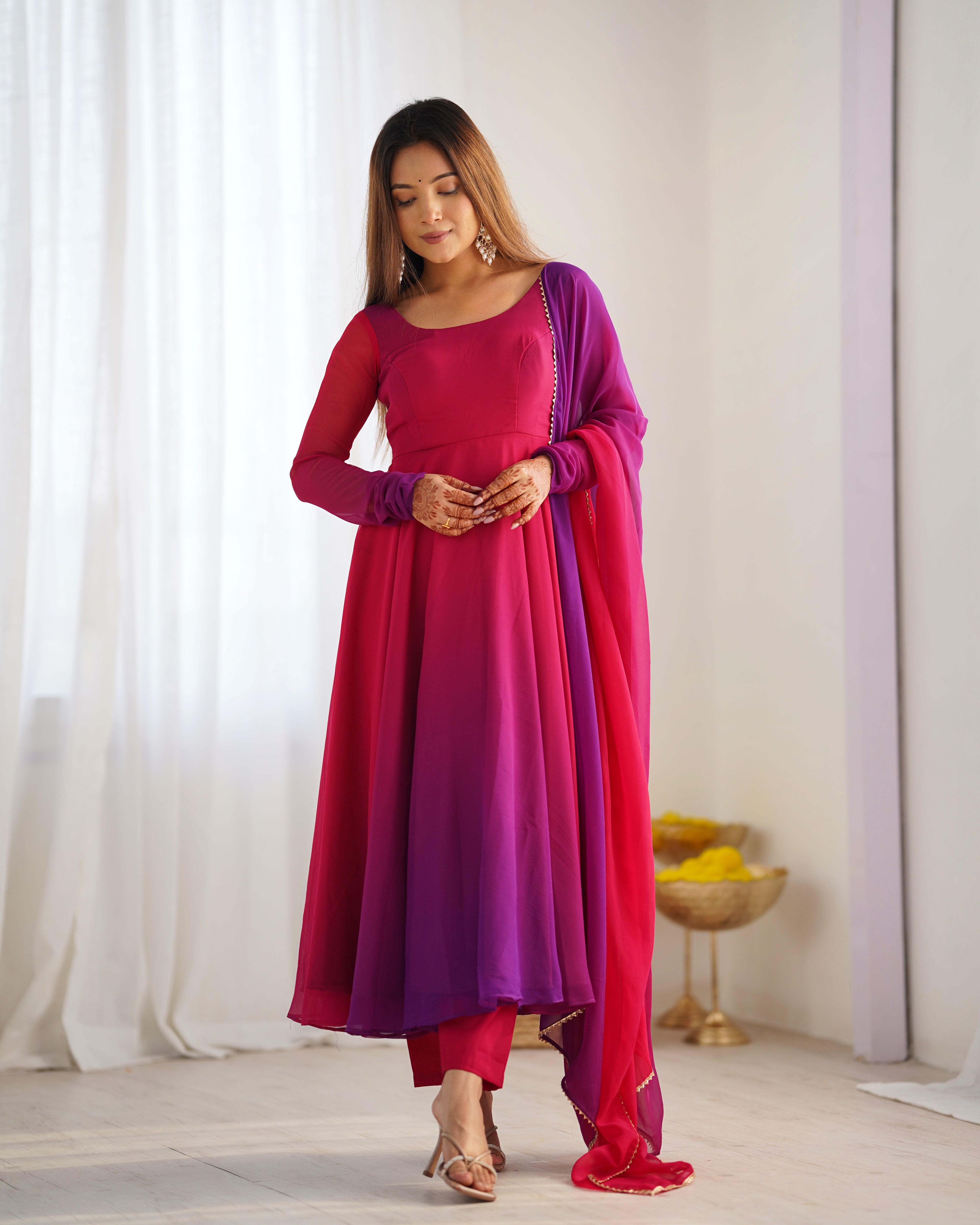 Party Wear Dark Pink Color Heavy Pure Soft Faux Georgette Designer Anarkali Gown