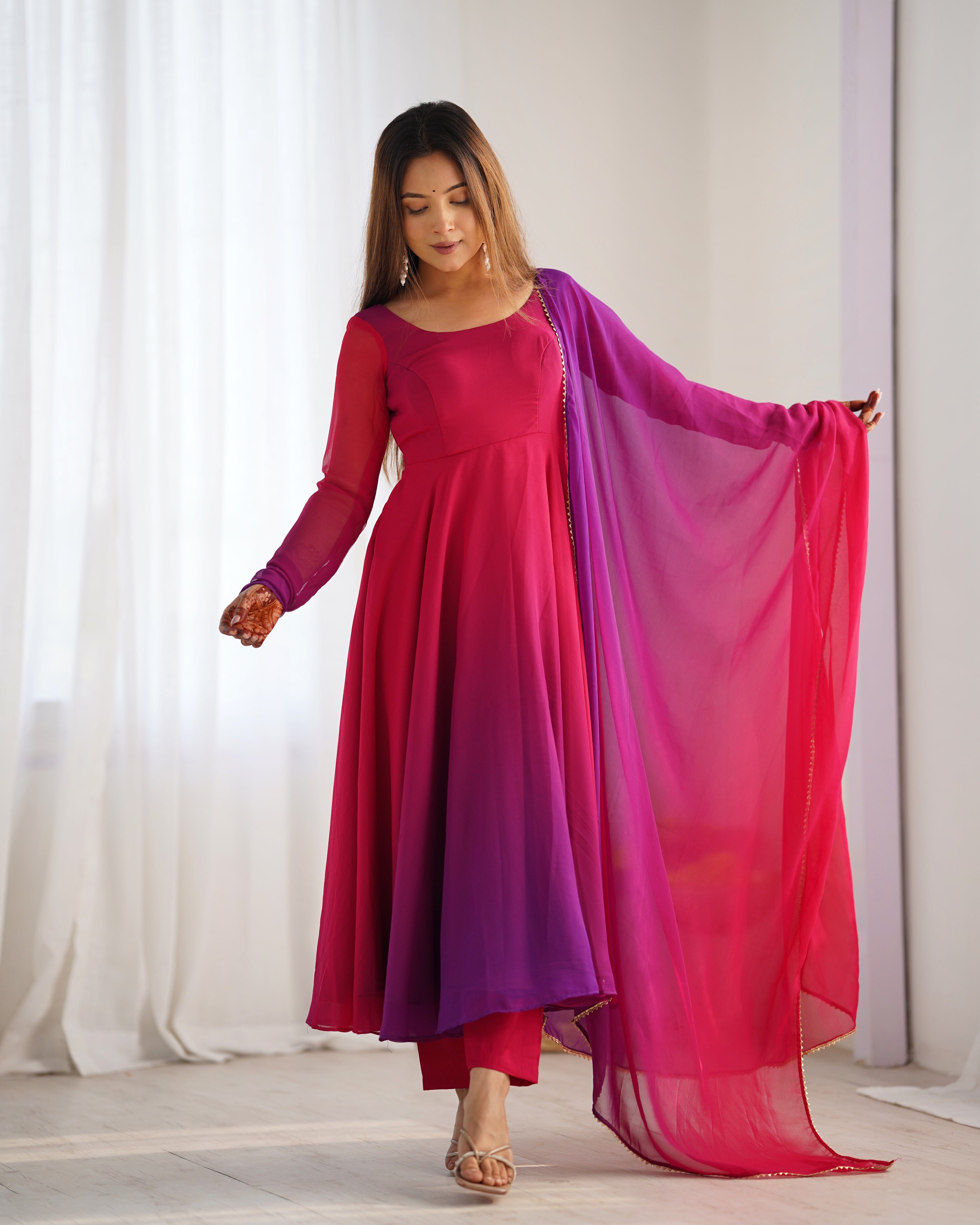 Party Wear Dark Pink Color Heavy Pure Soft Faux Georgette Designer Anarkali Gown