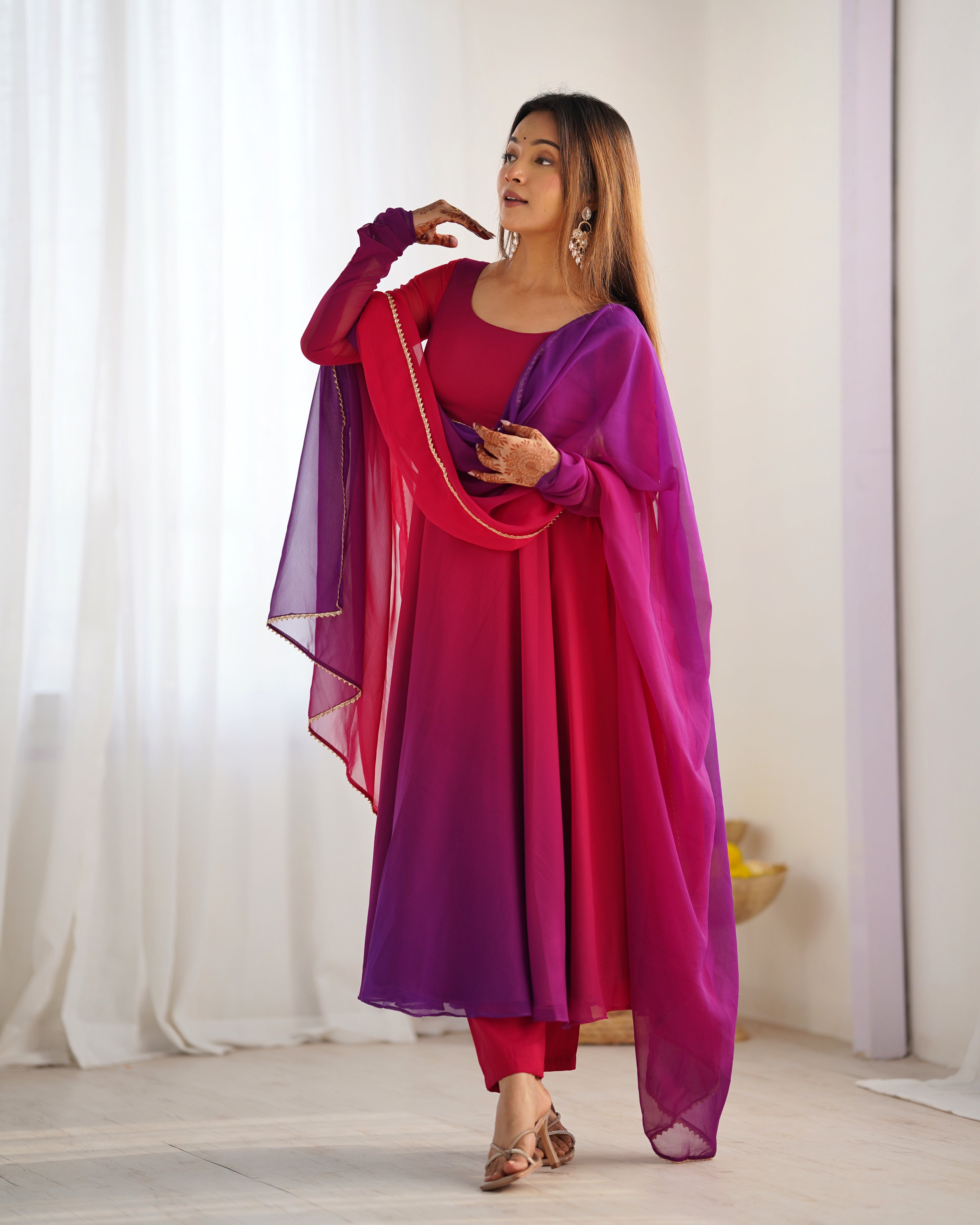 Party Wear Dark Pink Color Heavy Pure Soft Faux Georgette Designer Anarkali Gown