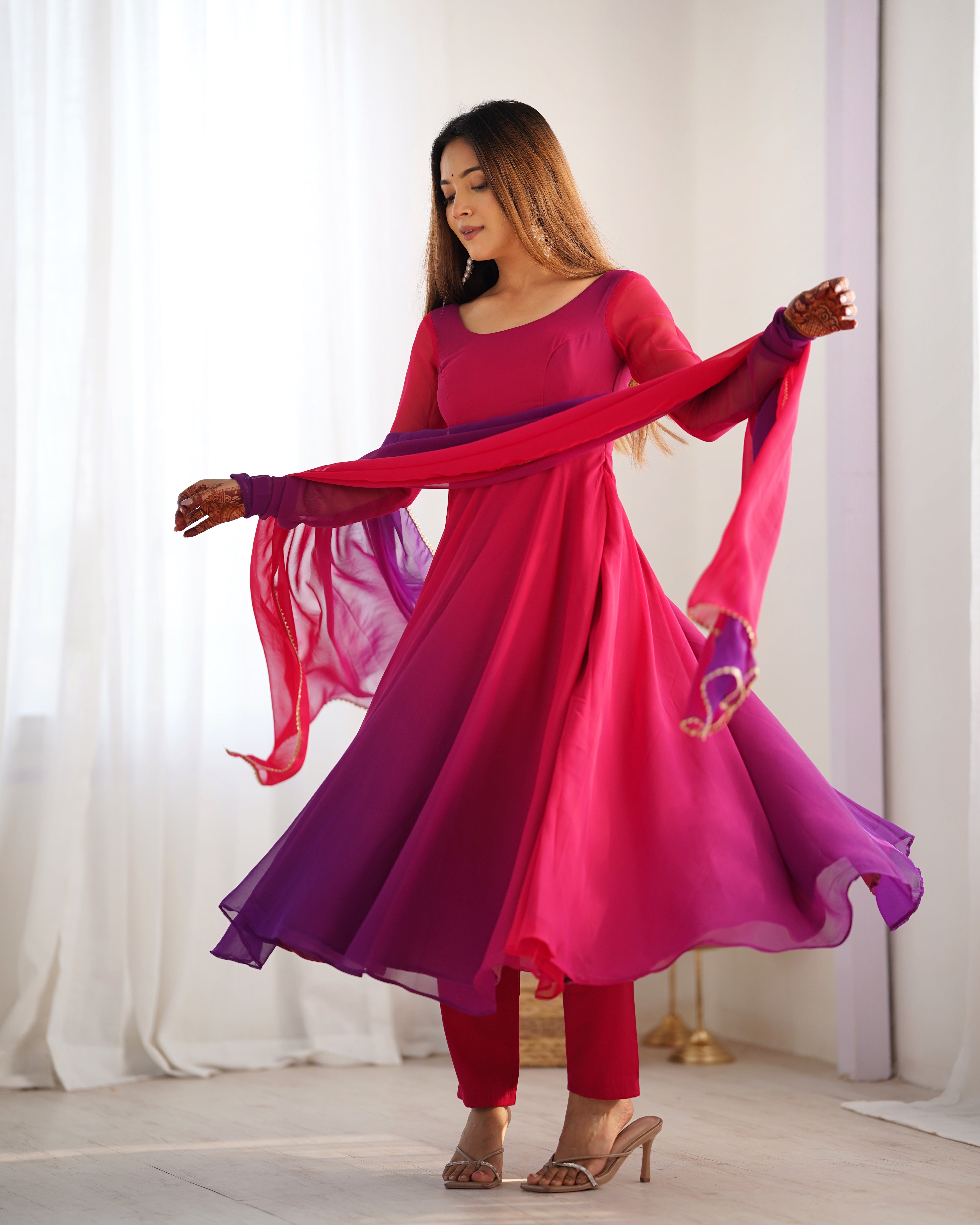 Party Wear Dark Pink Color Heavy Pure Soft Faux Georgette Designer Anarkali Gown