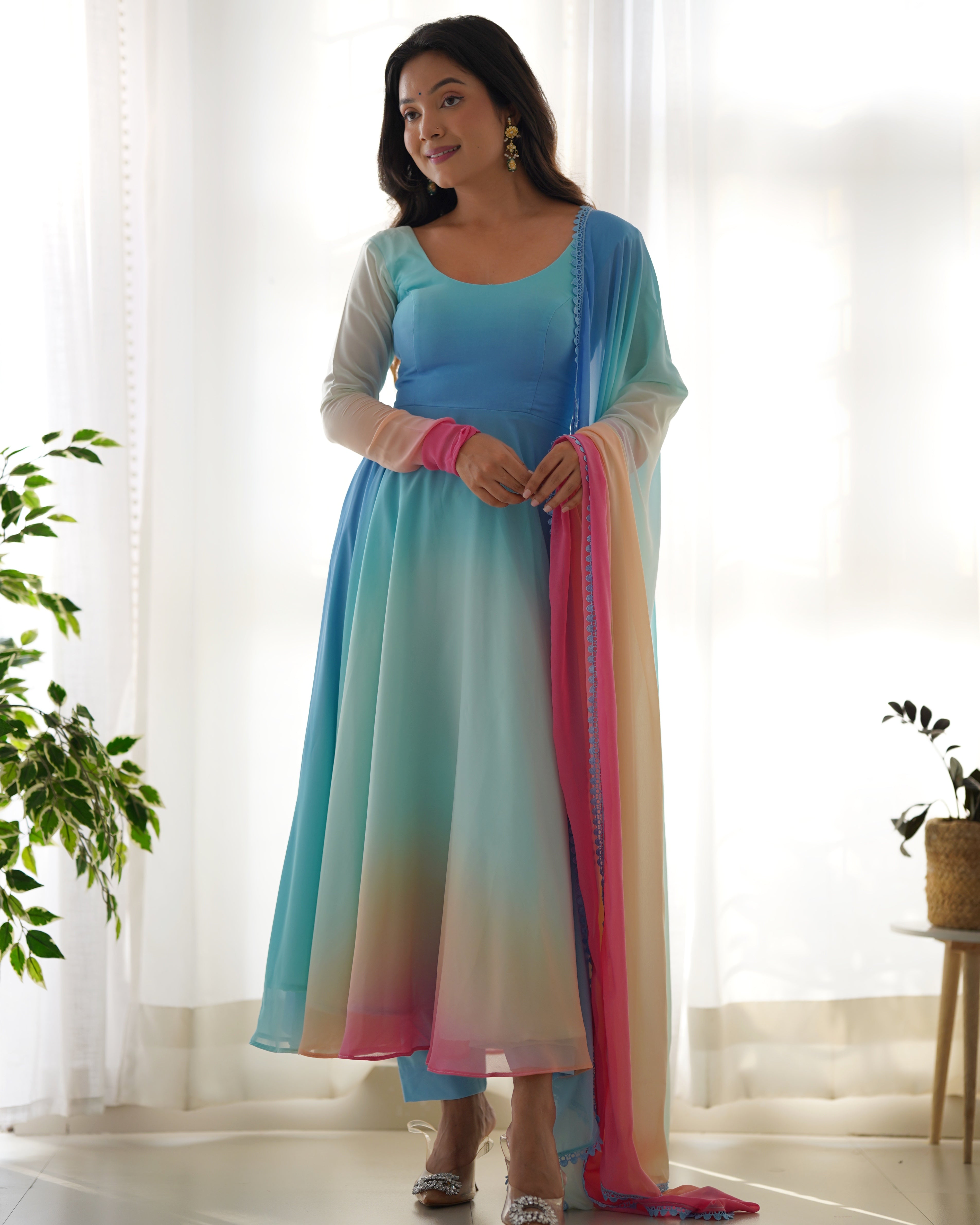 Celebrity Style Multi Color Anarkali Suit