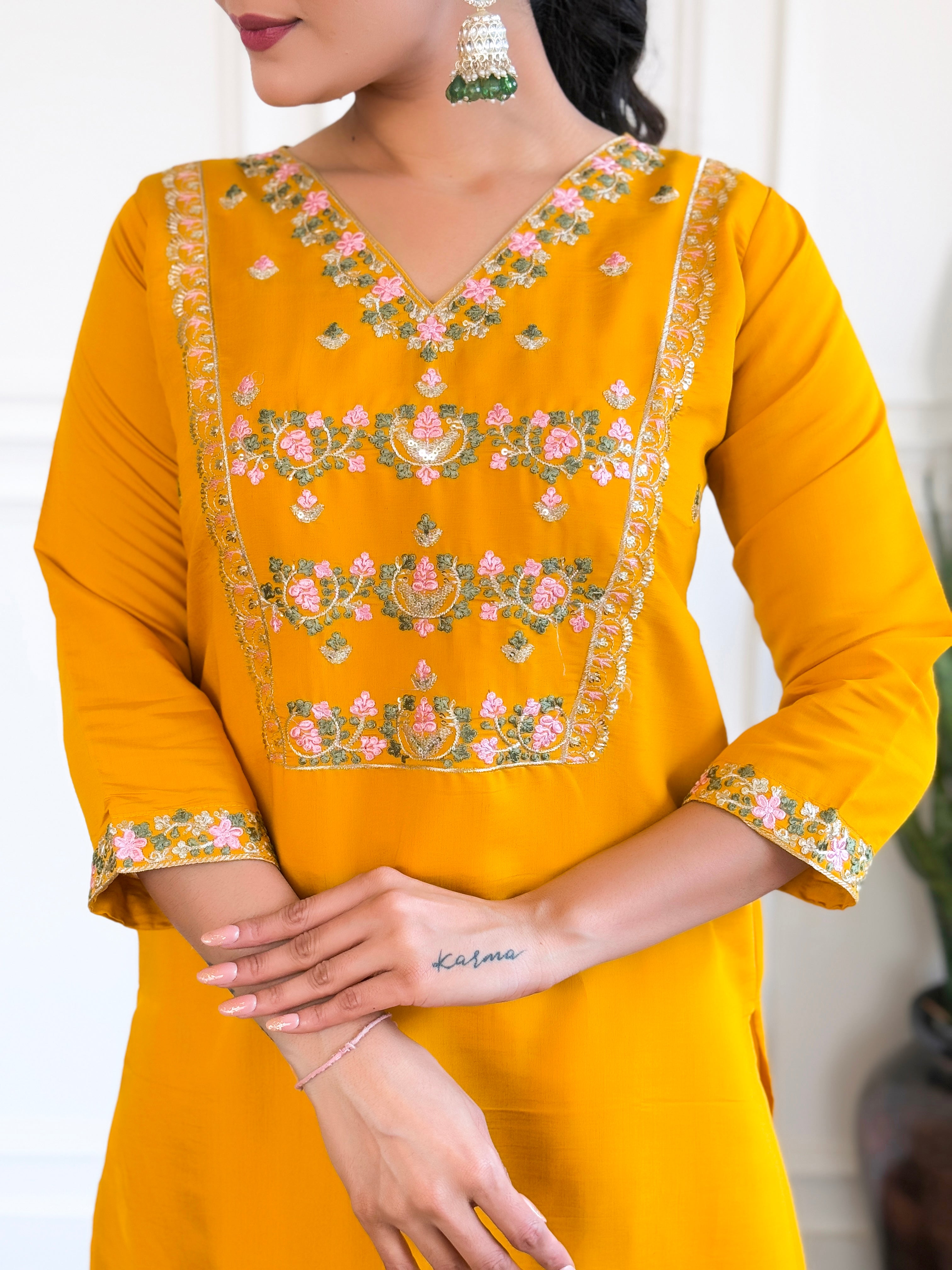 Luxuriant Yellow Color Chanderi Silk With Embroidered Work Beautiful Kurta Set