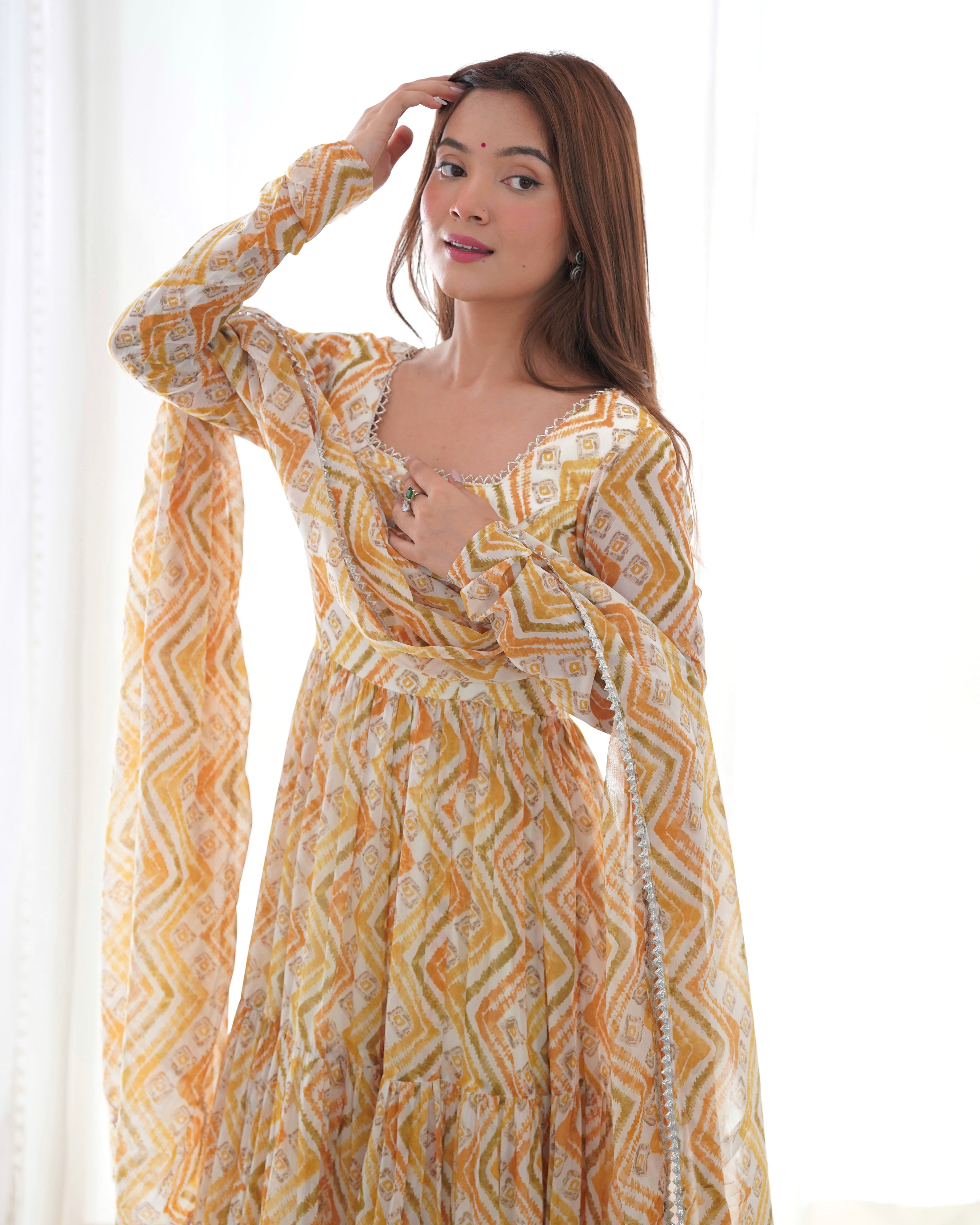 Fabulous Cream Color Zigzag Print Anarkali Suit