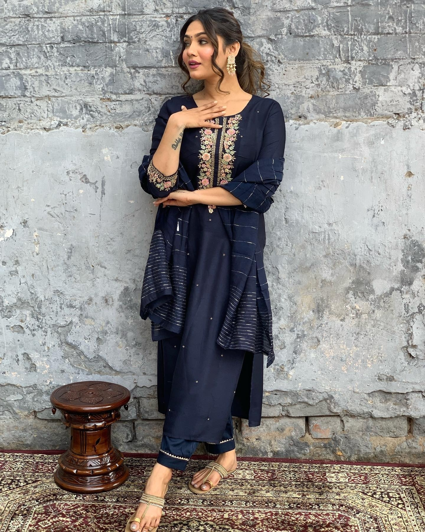 Opulent Blue Color Viscose Chanderi With Embroidery Work Beautiful Kurta Set