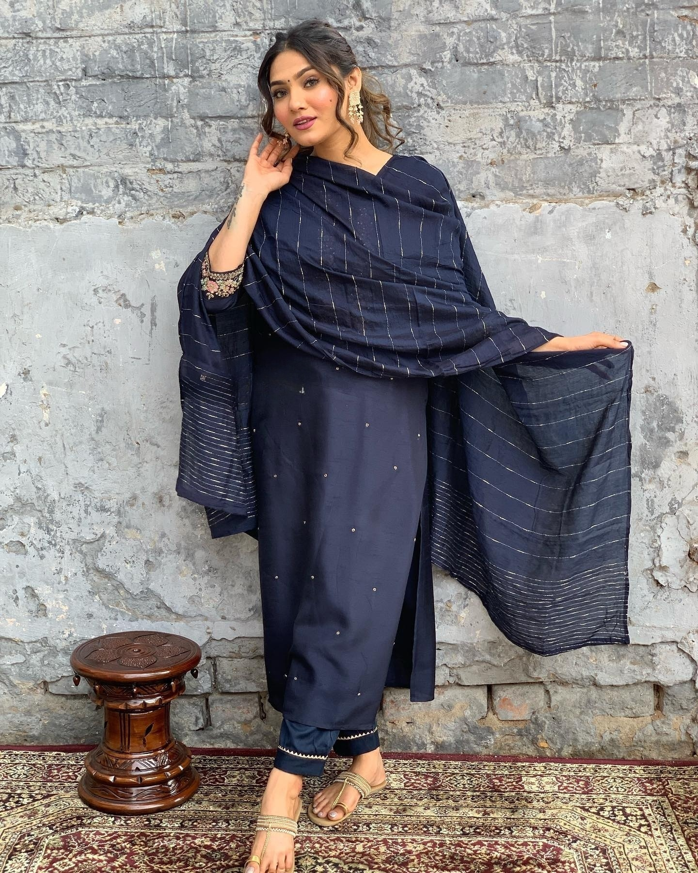 Opulent Blue Color Viscose Chanderi With Embroidery Work Beautiful Kurta Set