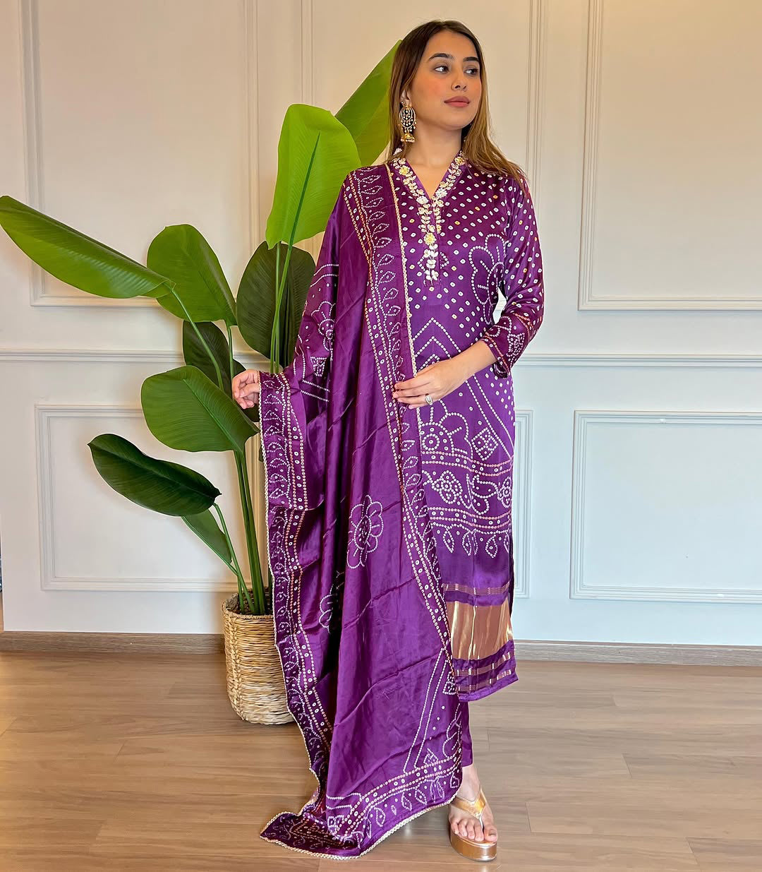 Casual Wear Purple Color Viscose And Position Print With Embroidery Work Beautiful Kurta Set