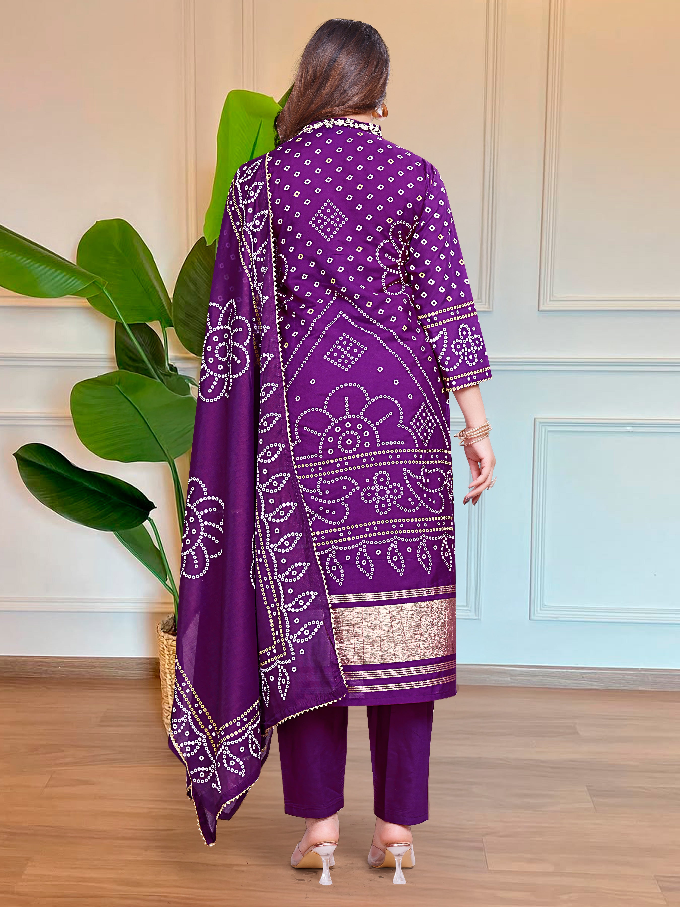 Casual Wear Purple Color Viscose And Position Print With Embroidery Work Beautiful Kurta Set