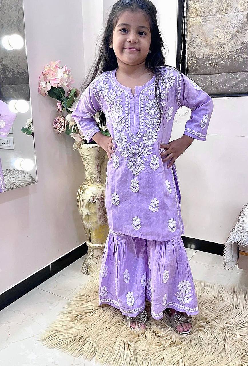 Designer Rayon Cotton Embroidered Top with Fancy Sharara