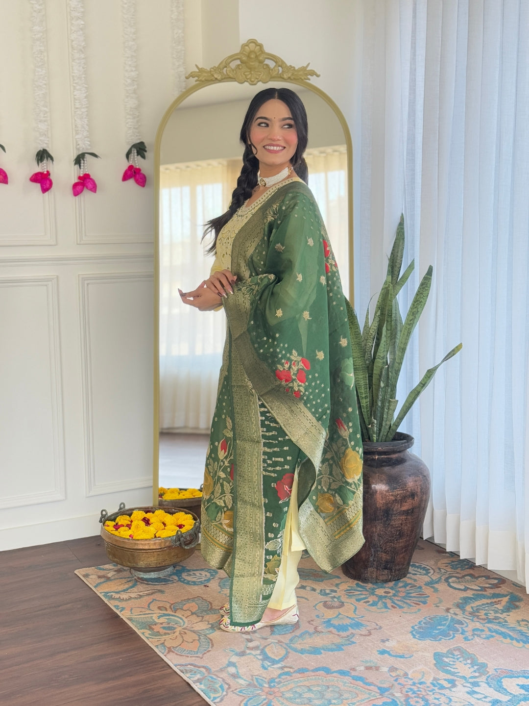 Captivating Yellow Color Viscose Chanderi Silk Embroidery Work Beautiful Kurta Set