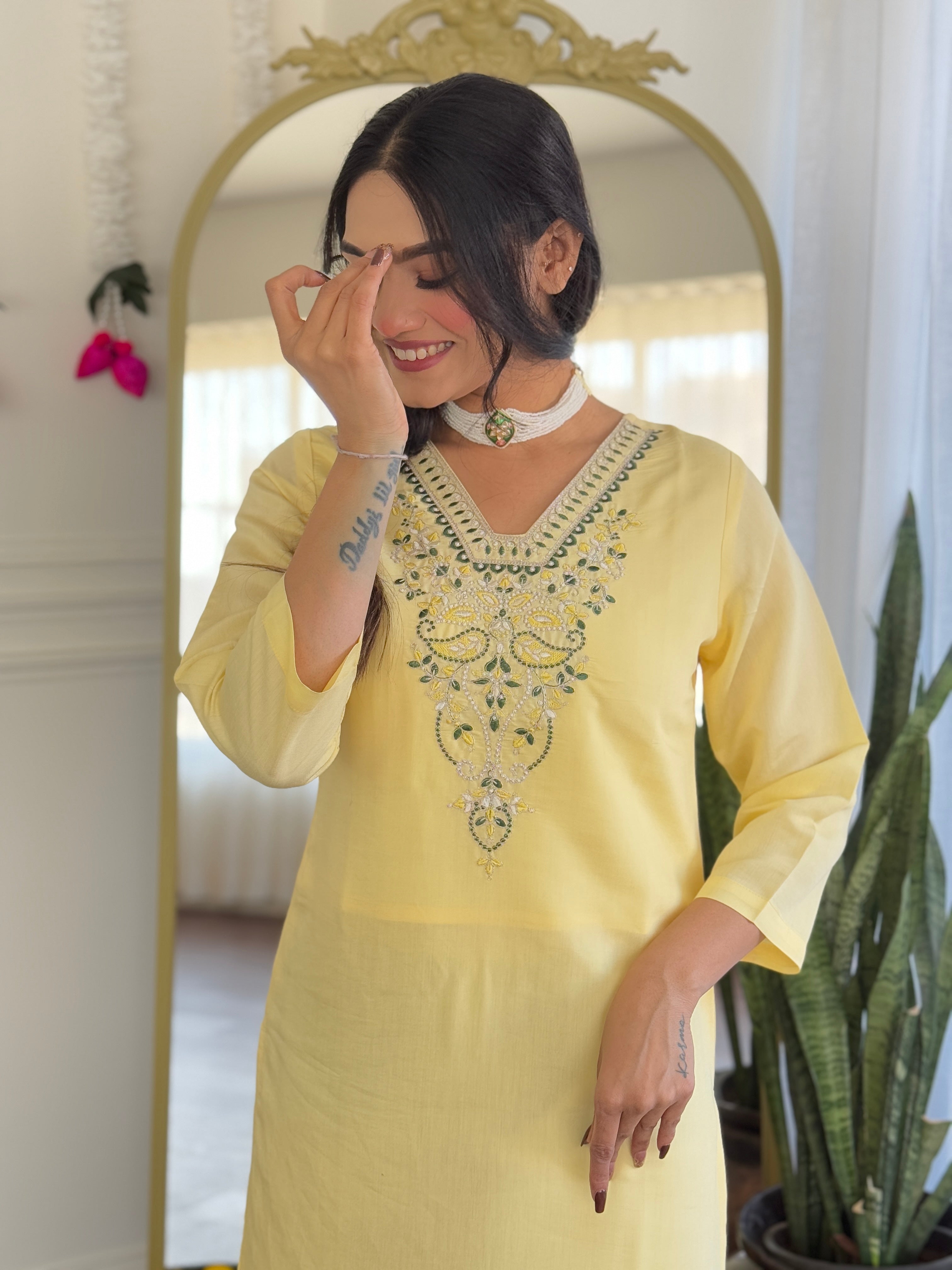 Captivating Yellow Color Viscose Chanderi Silk Embroidery Work Beautiful Kurta Set