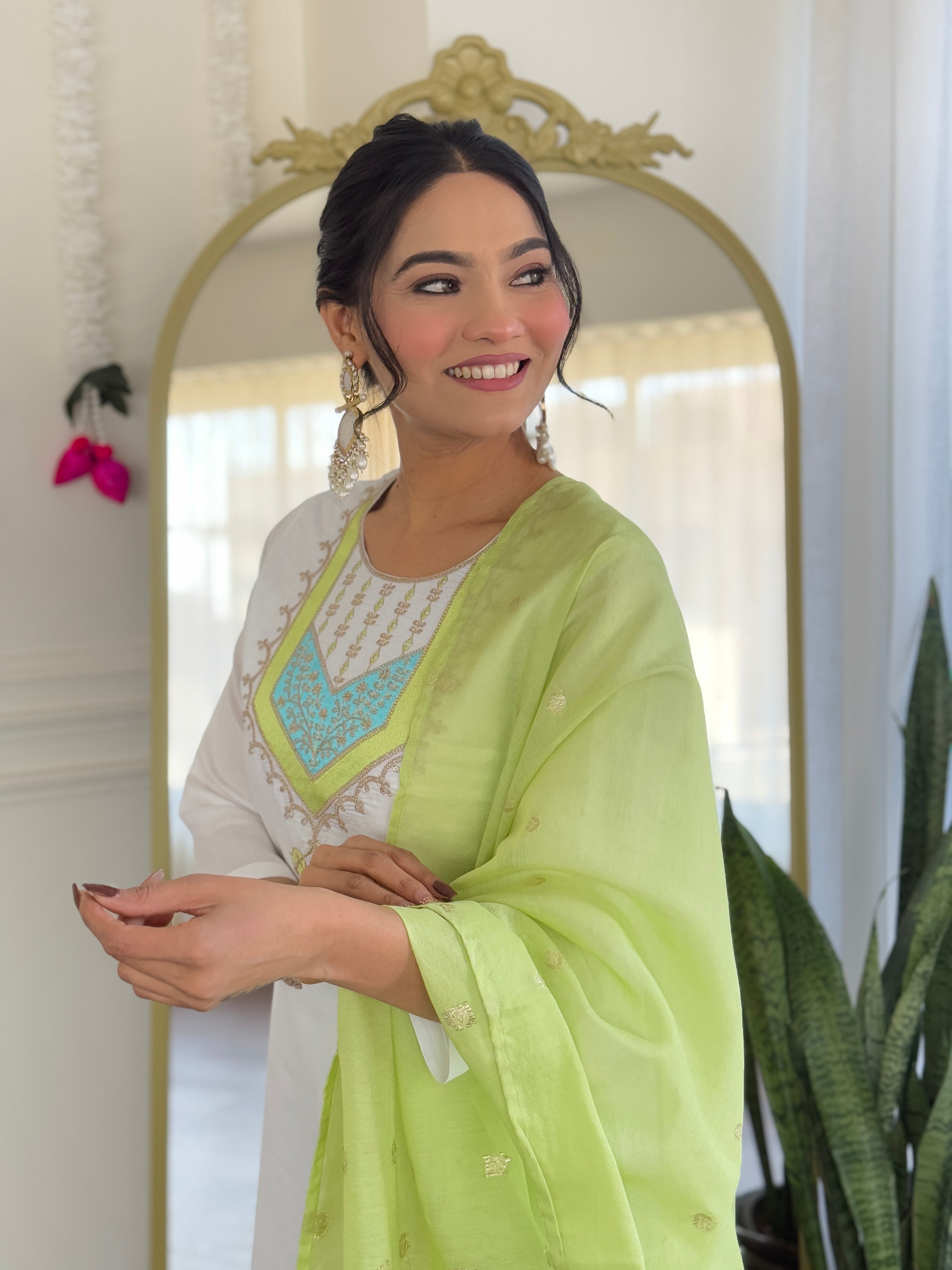 Peaceful Off White Color Viscose Chanderi With Embroidery Work Designer Kurta Set