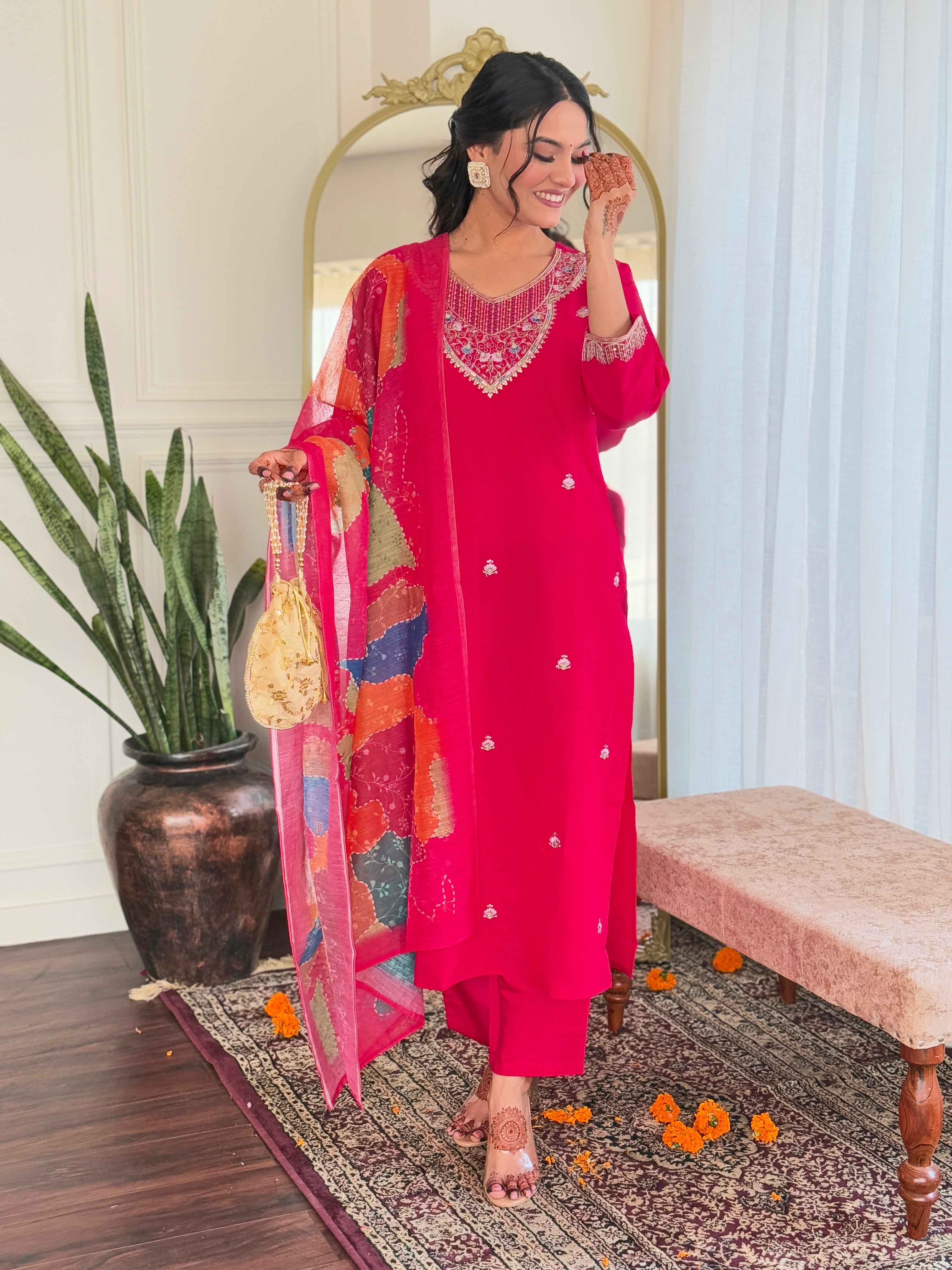 Mesmerizing Pink Color Viscose Chanderi With Embroidery Work Designer Gown
