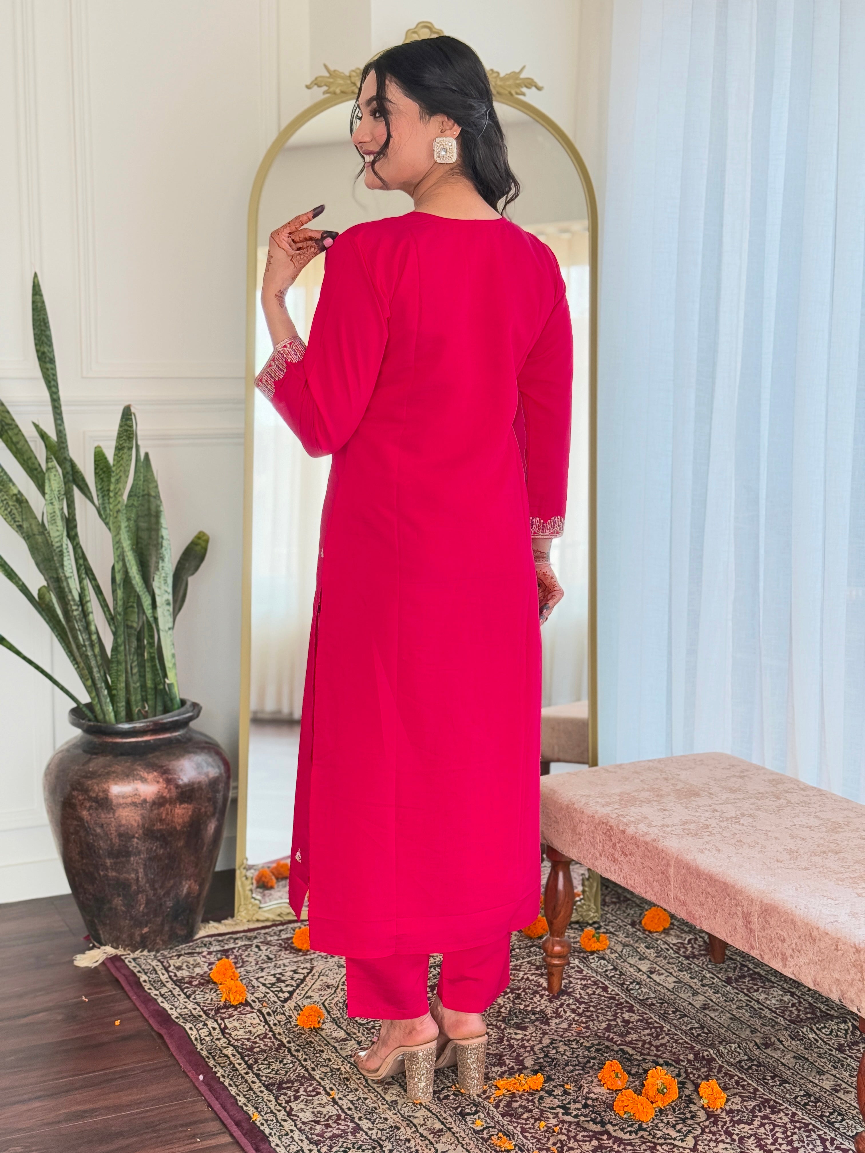 Mesmerizing Pink Color Viscose Chanderi With Embroidery Work Designer Gown