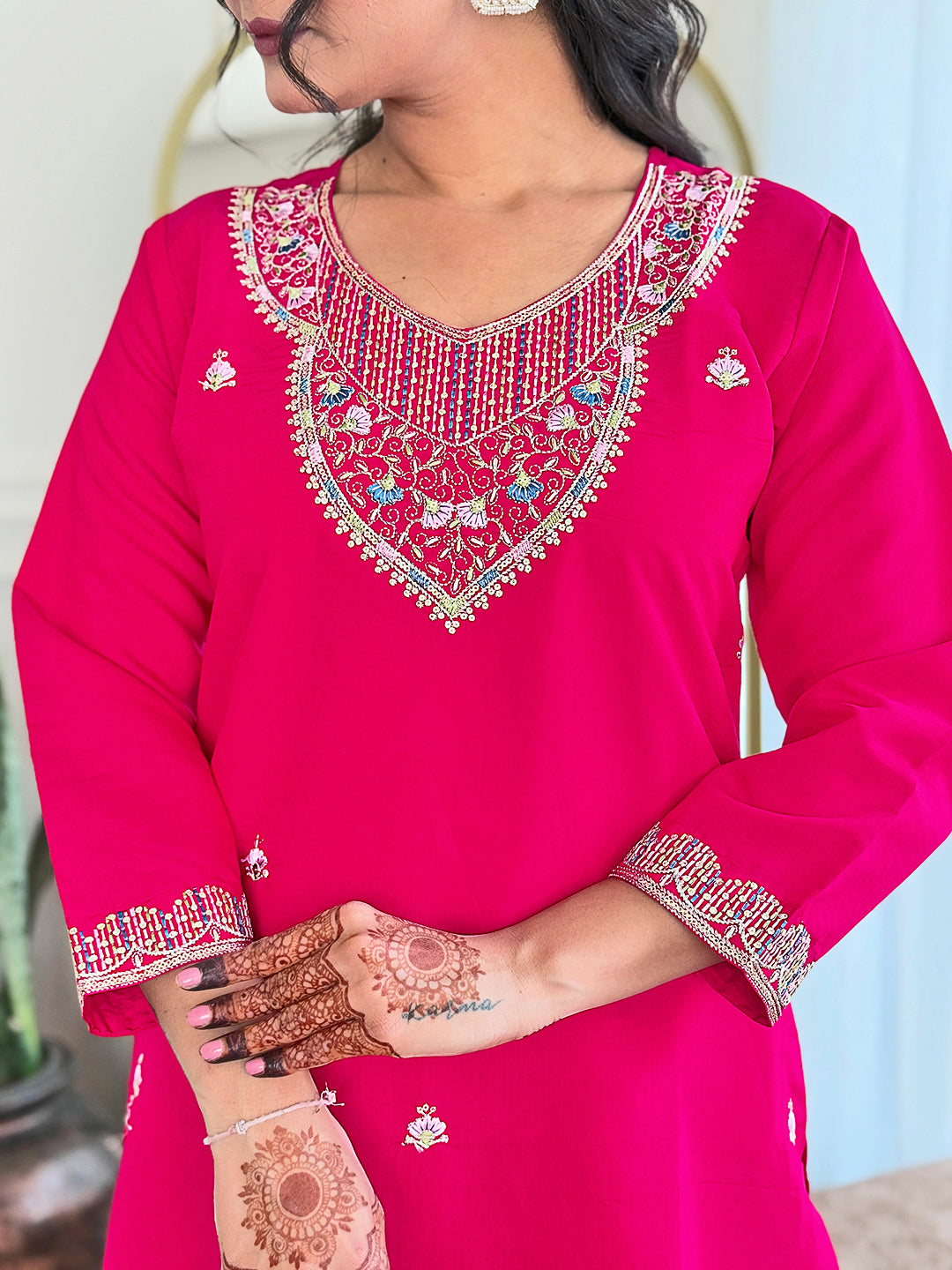 Mesmerizing Pink Color Viscose Chanderi With Embroidery Work Designer Gown