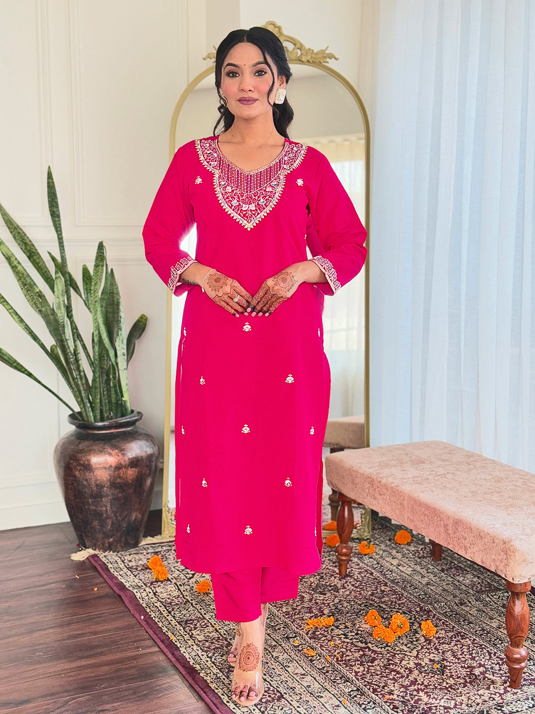 Mesmerizing Pink Color Viscose Chanderi With Embroidery Work Designer Gown