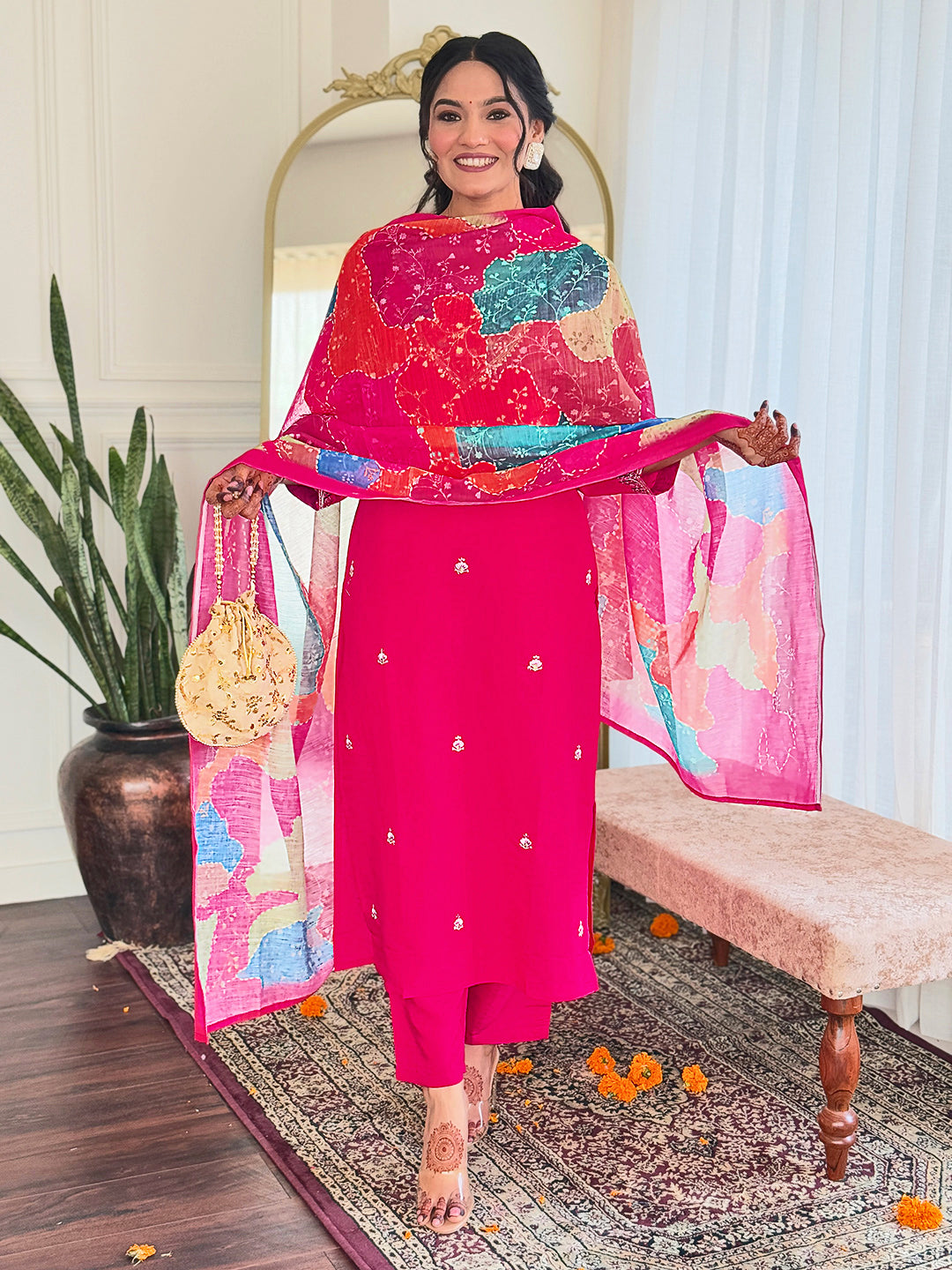 Mesmerizing Pink Color Viscose Chanderi With Embroidery Work Designer Gown