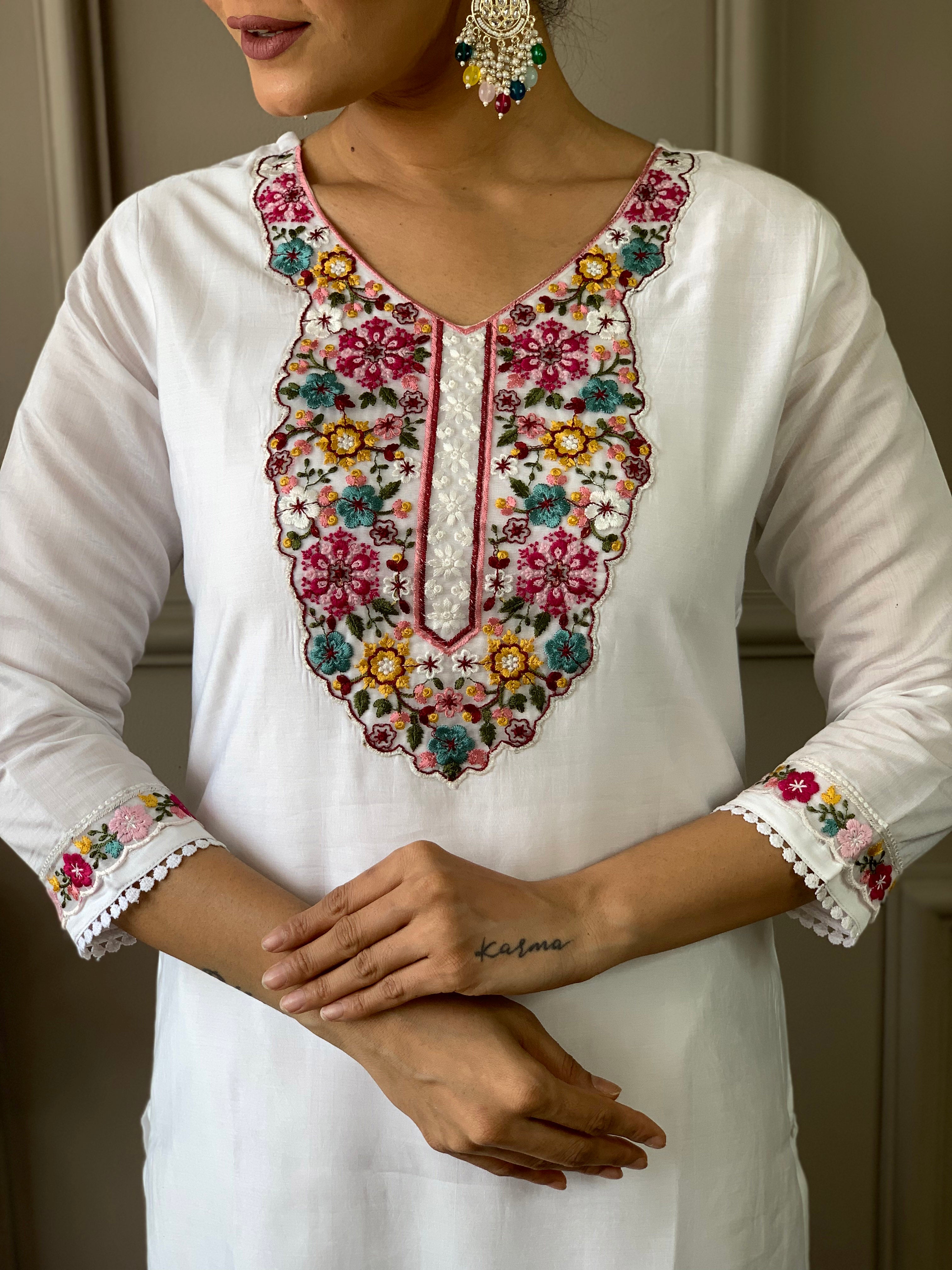 Wedding Wear Off White Chanderi With Cotton Lining Embroidered Straight Kurta Set
