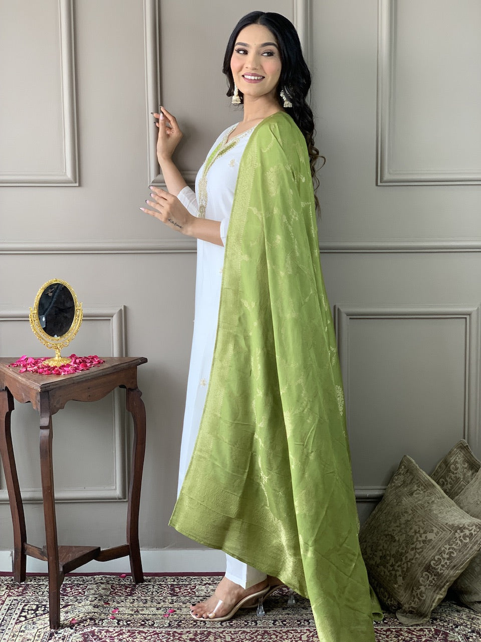 Party Wear Off White Viscose Blend With Embroidered Straight Kurta Set
