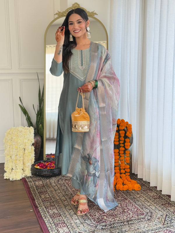 Fabulous Pista Color Viscose Embroidered Work Straight Kurta Set