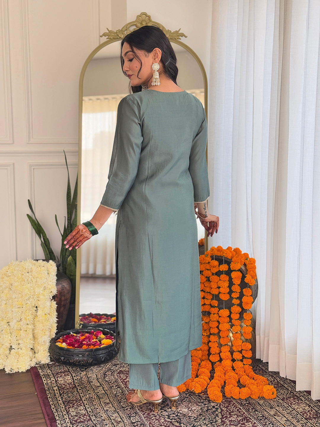 Fabulous Pista Color Viscose Embroidered Work Straight Kurta Set