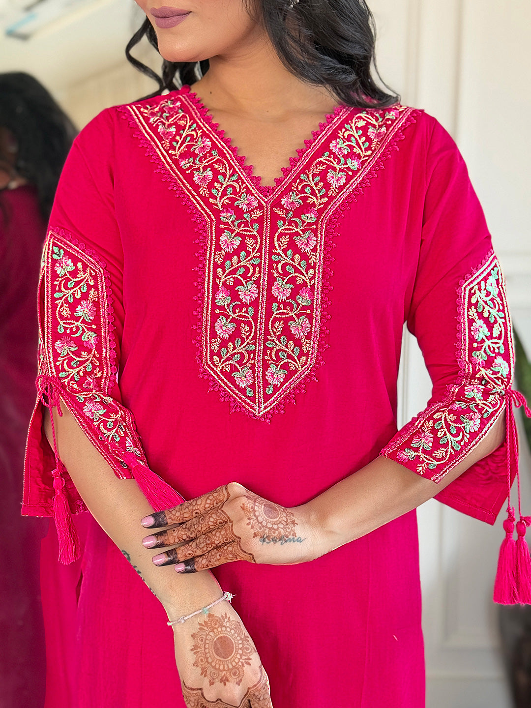 Exclusive Pink Color Viscose Embroidered Straight Kurta 3 Piece Set