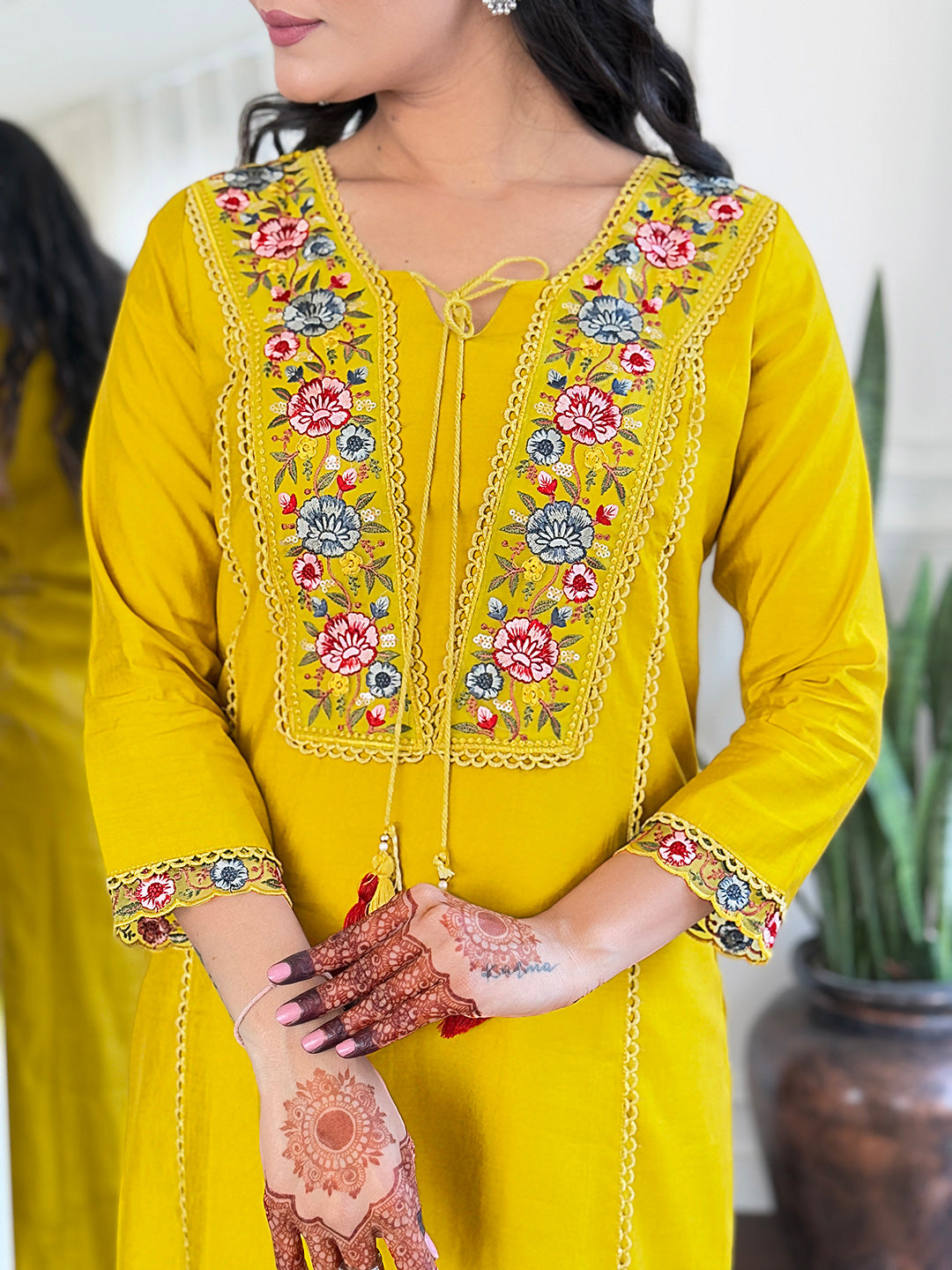 Wedding Wear Mustard BSY Viscose Embroidered Work Straight Kurta Set