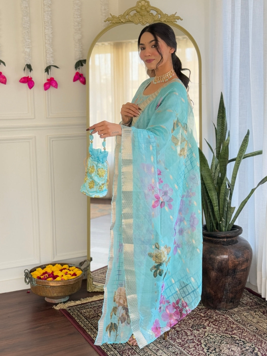 Trendy Firoji Color Viscose Embroidered Straight Kurta with Viscose Pant And Jacquard Printed Dupatta Sets