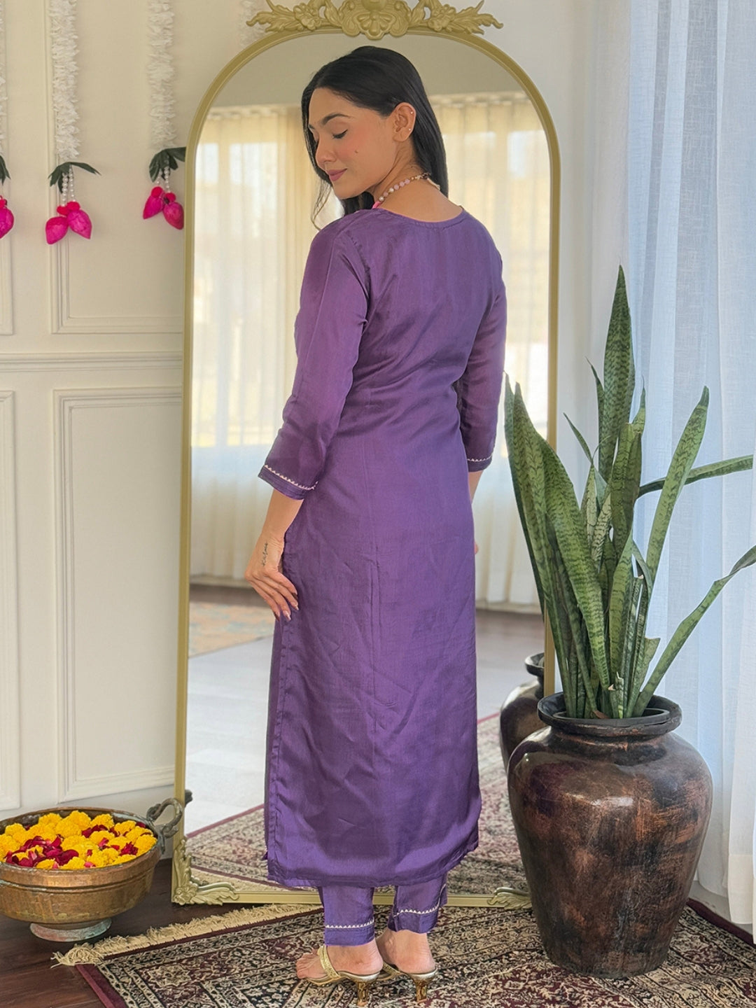 Trendy Purple Color Viscose Embroidered Straight Kurta with Viscose Pant And Jacquard Printed Dupatta Sets