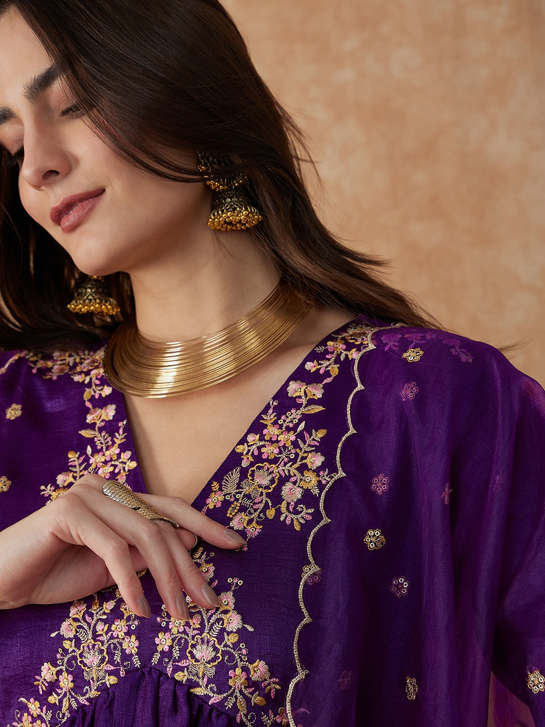 Beautiful Purple Color Designer Embroidery Vichitra Silk Kurta Set