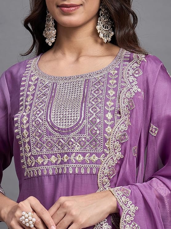 Luxuriant Purple Color Chinon Viscose With Embroidered Work Designer Kurta Set