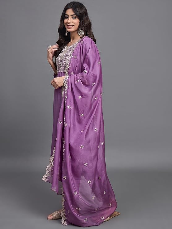 Luxuriant Purple Color Chinon Viscose With Embroidered Work Designer Kurta Set