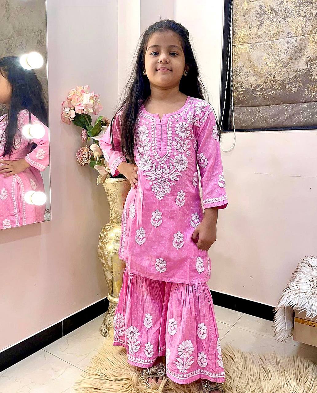 Designer Rayon Cotton Embroidered Top with Fancy Sharara