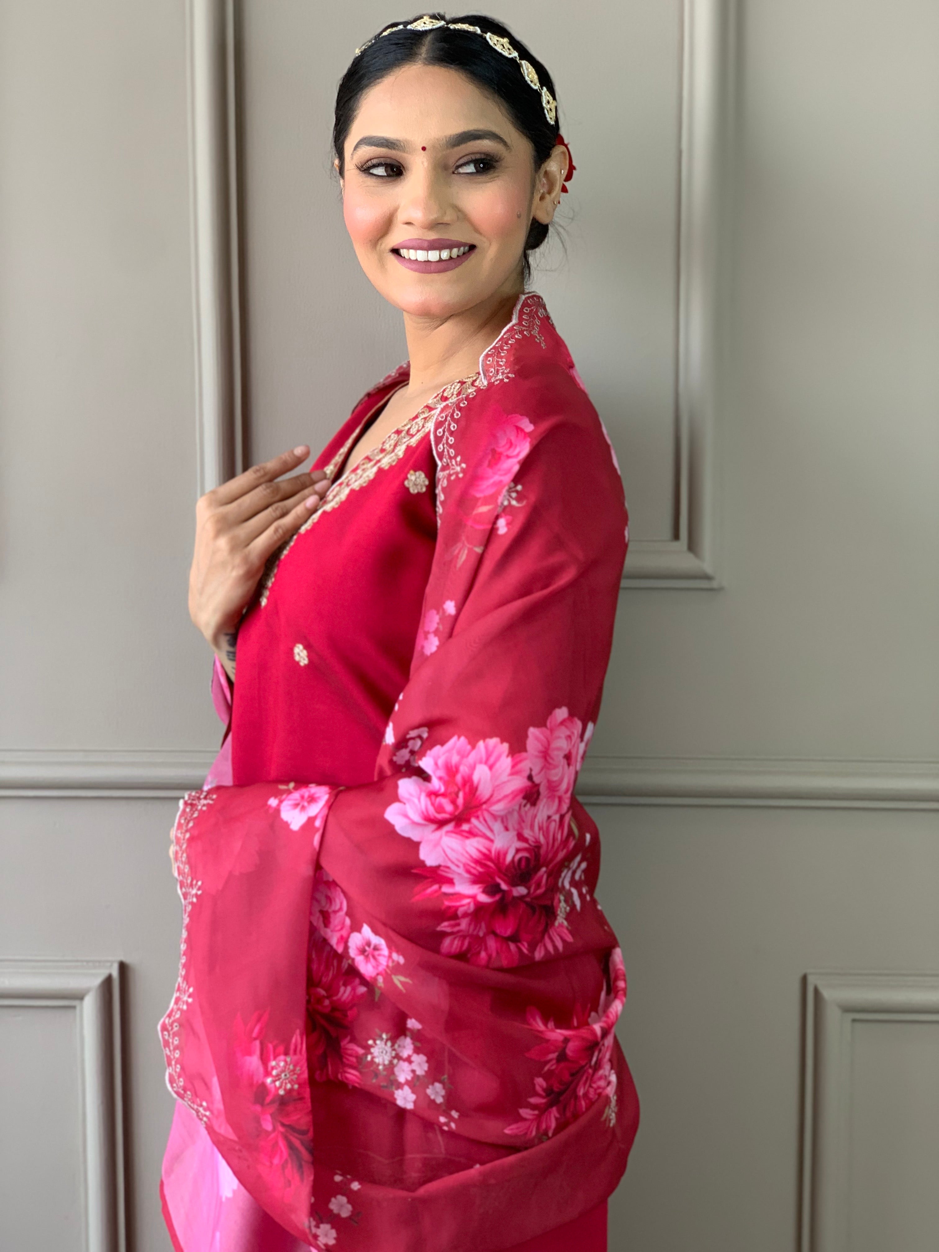 Party Wear Pink Color Viscose Chanderi With Embroidery Work Beautiful Kurta Set