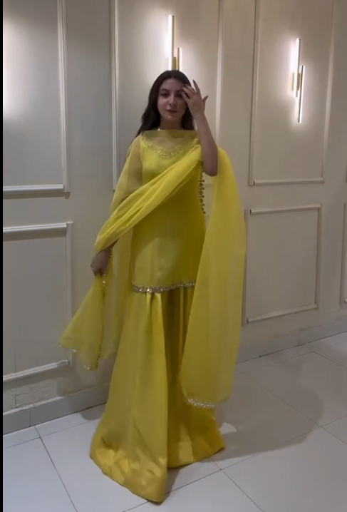 Haldi Wear Yellow Color Georgette Kurta With Real Mirror Work Palazzo Suit