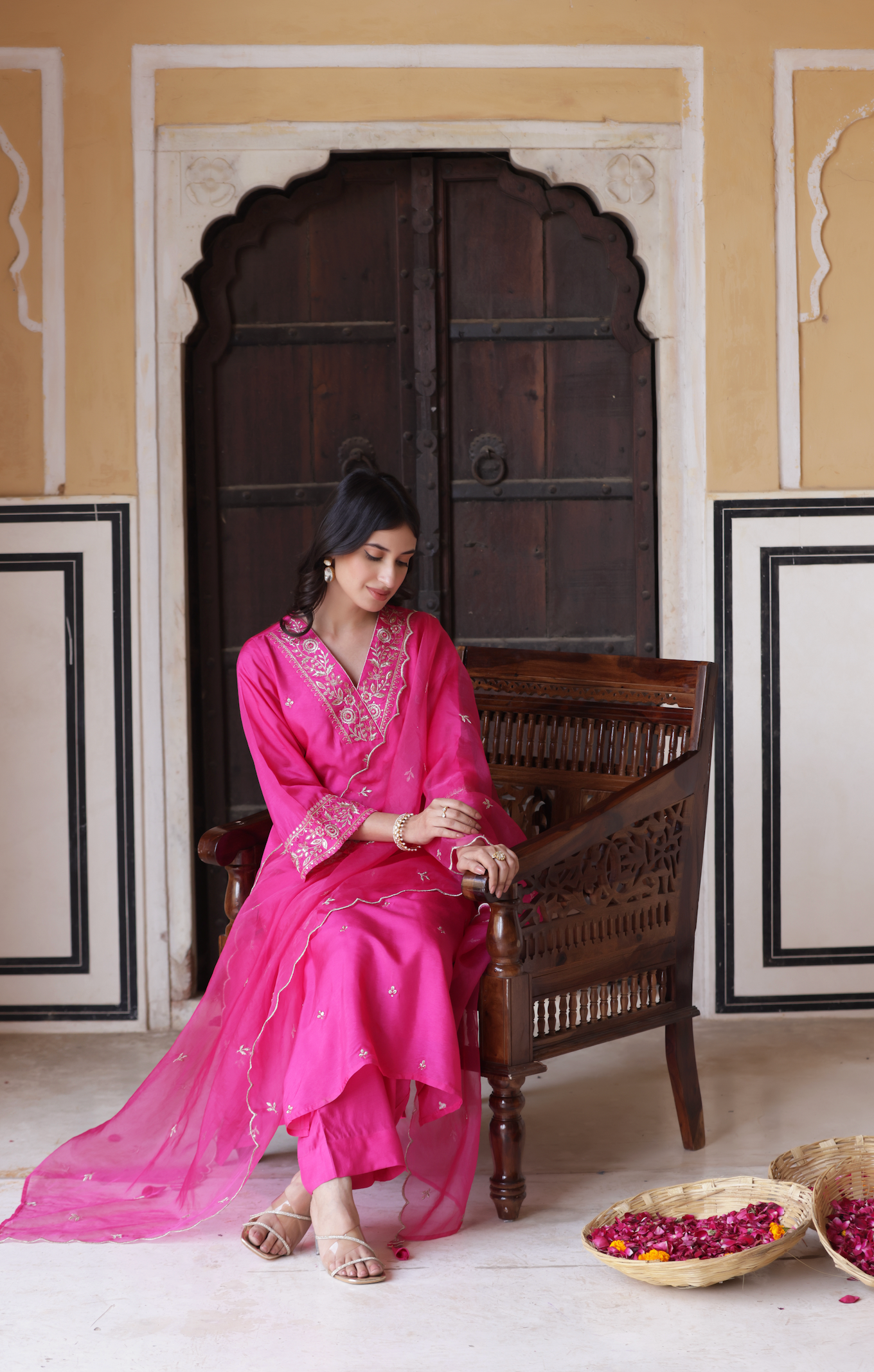 Mesmerizing Pink Color Chanderi Viscose With Embroidery Work Beautiful Kurta Set