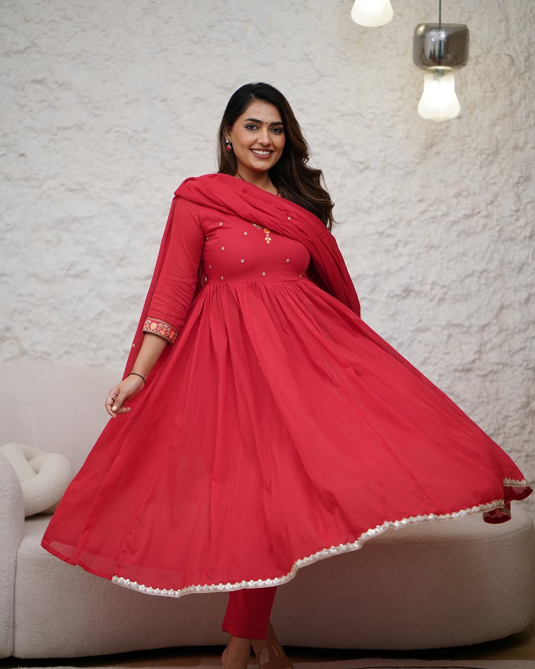 Ceremony Wear Red Color Viscose Chanderi With Embroidery Work Beautiful Kurta Set
