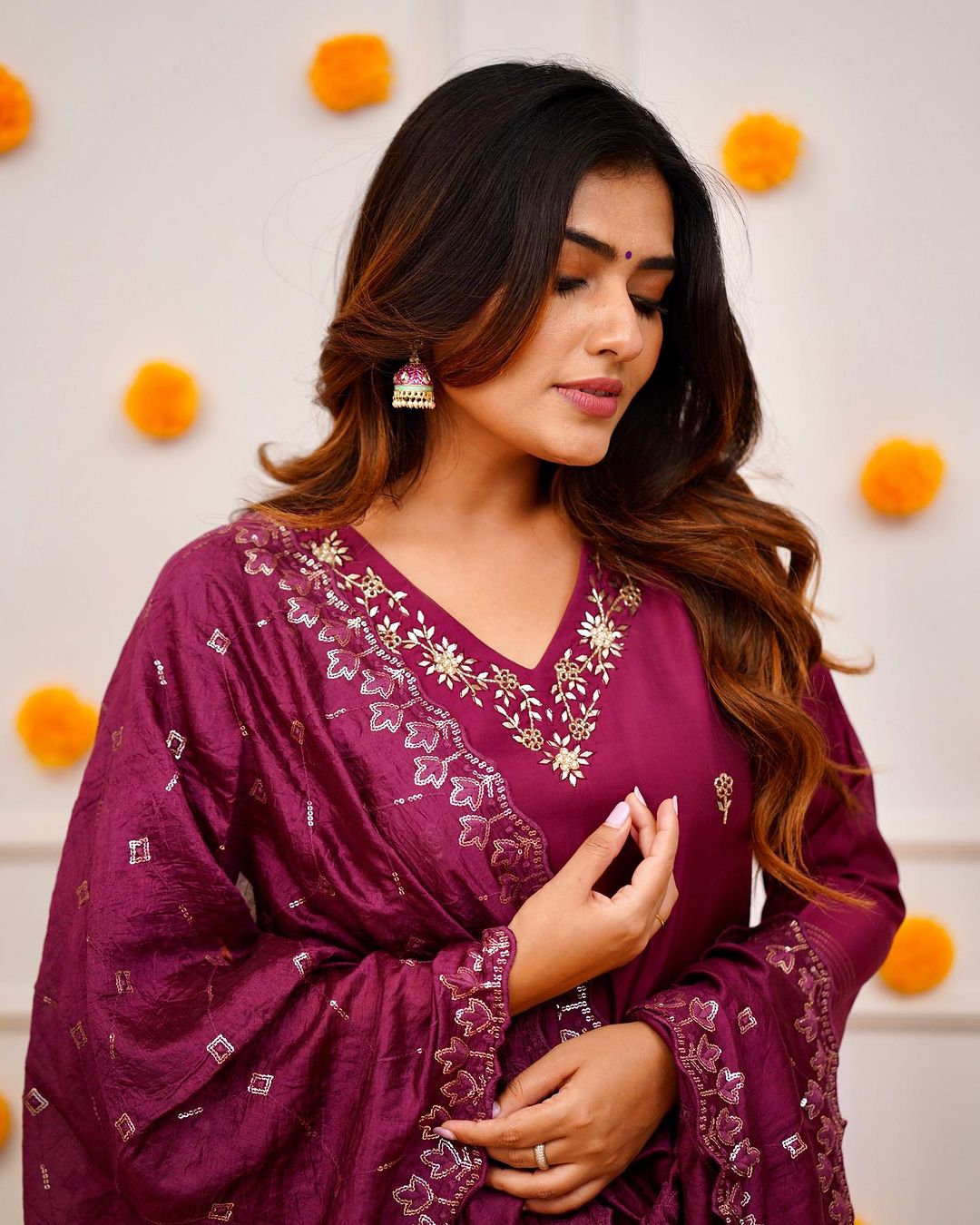 Wedding Wear Wine Color Viscose Chanderi With Embroidery Work Beautiful Kurta Set