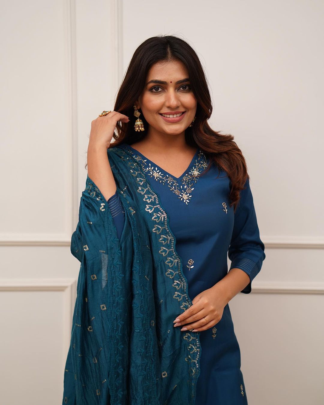 Wedding Wear Navy Color Viscose Chanderi With Embroidery Work Beautiful Kurta Set