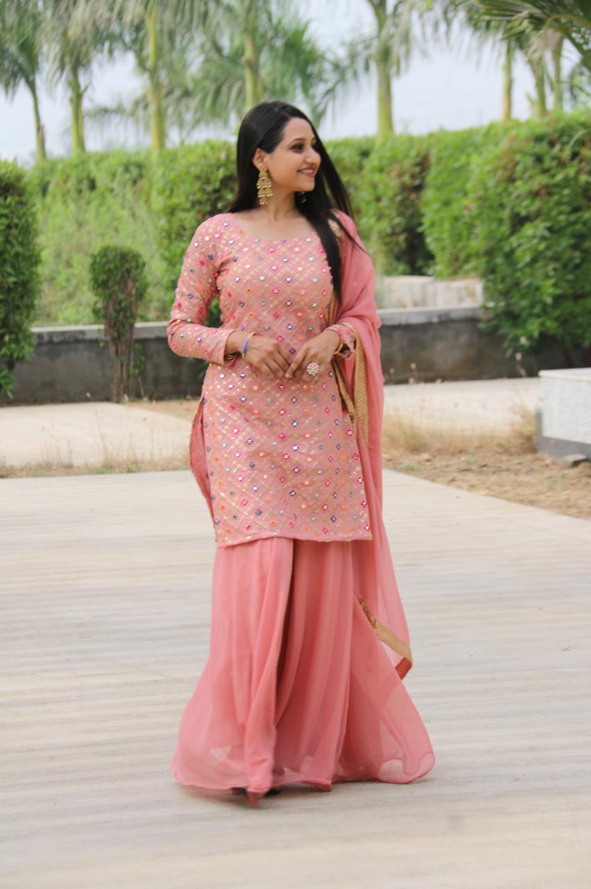 Beautiful Peach Color Mother Daughter Sharara Suit