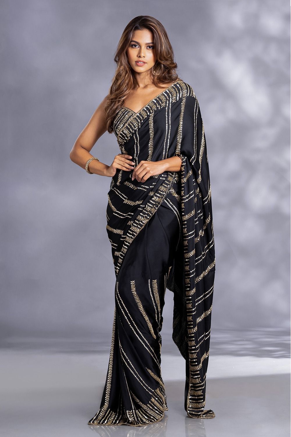 Attractive Sequence Work Black Color Saree