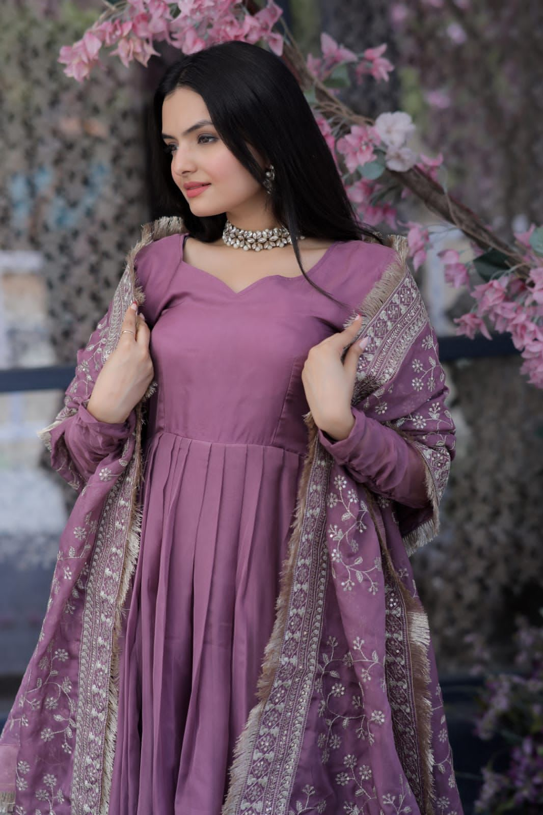 Dusty Pink Color Long Suit With Palazzo And Terrific Dupatta