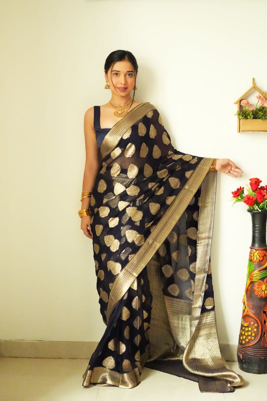 Black Color Golden Design Ready To Wear Saree