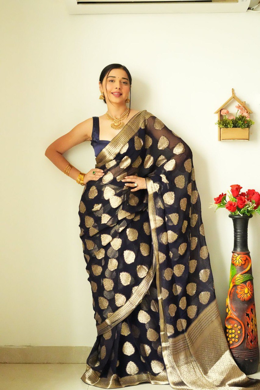 Black Color Golden Design Ready To Wear Saree