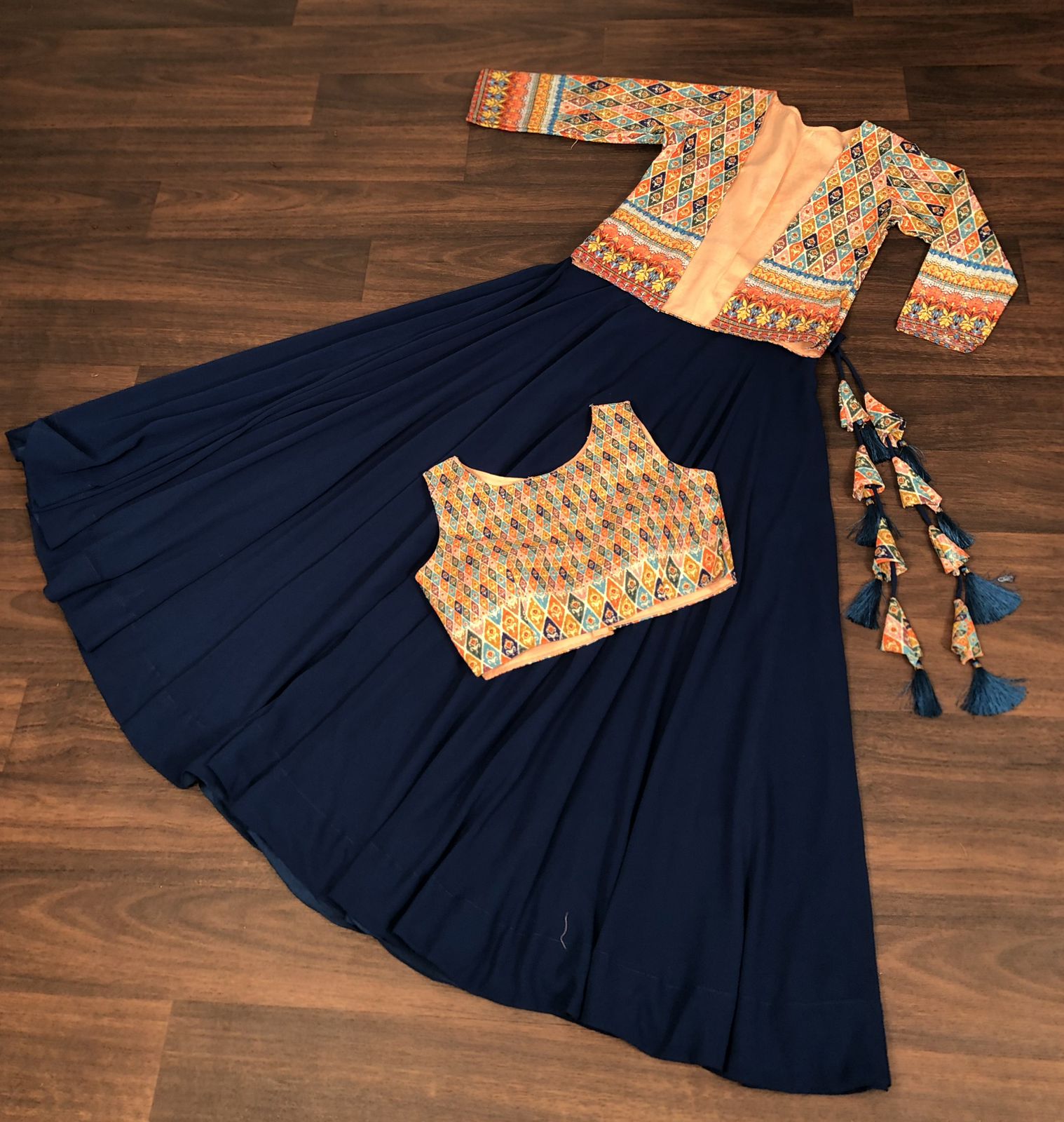 Luxuriant Navy Blue Color Lehenga Choli With Koti