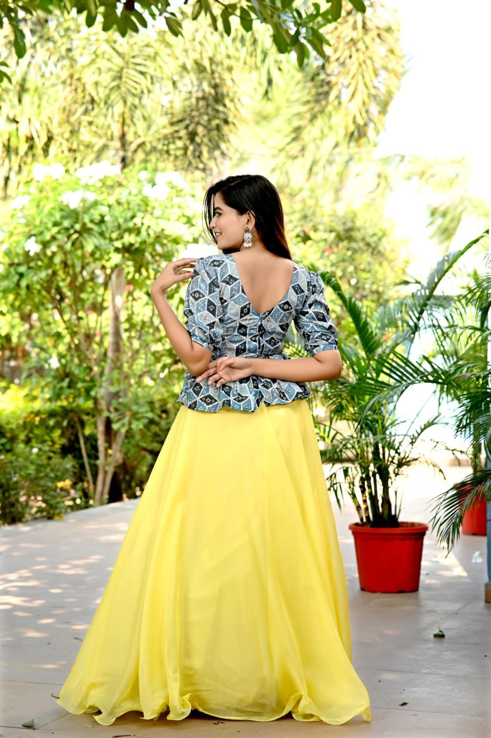 Function Wear Yellow Lehenga With Kediya Pattern Top