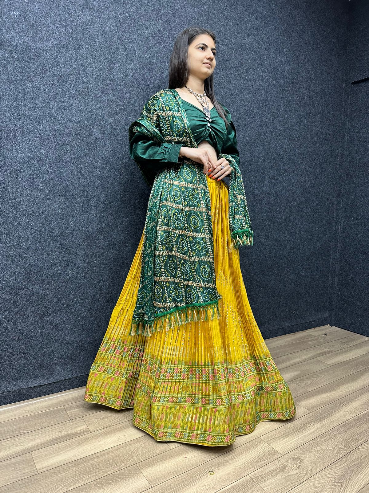 green emerald velvet dress Terrific Green And Yellow Crush Work Lehenga Choli – Vastra Shop