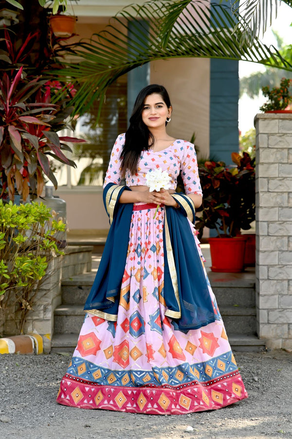 Festive Wear Light Pink Color Print Work Lehenga Choli